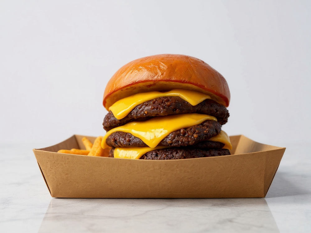 Double smash burger & fries after Plate Light re-lit it