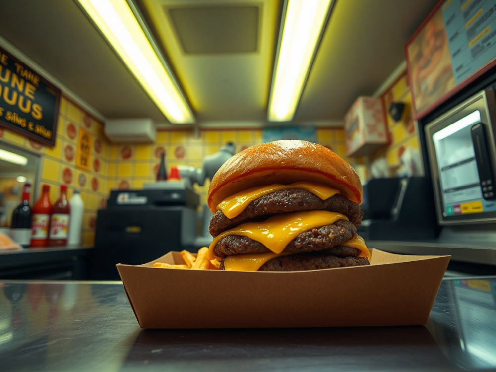 Double smash burger & fries as the venue's own phone photo